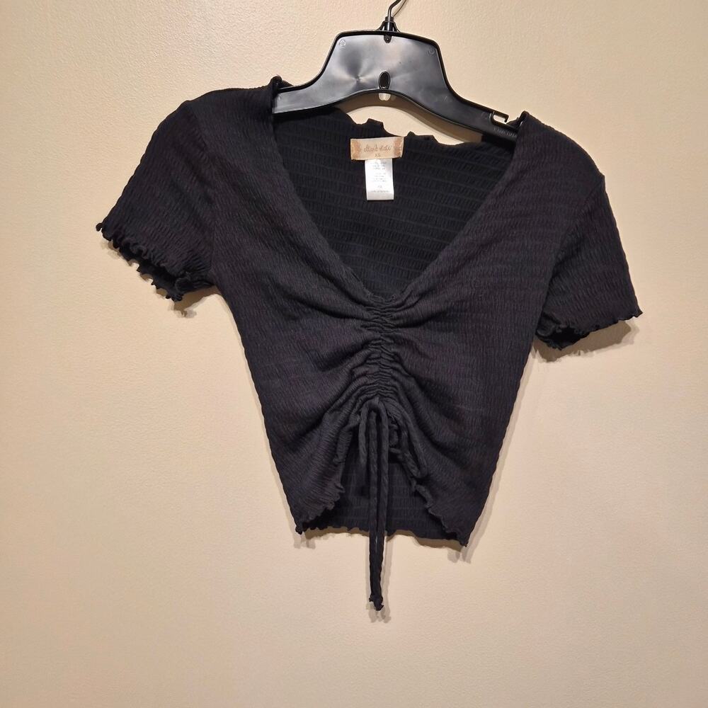 Altar'd State XS Black Crop Short Sleeve Tie Top